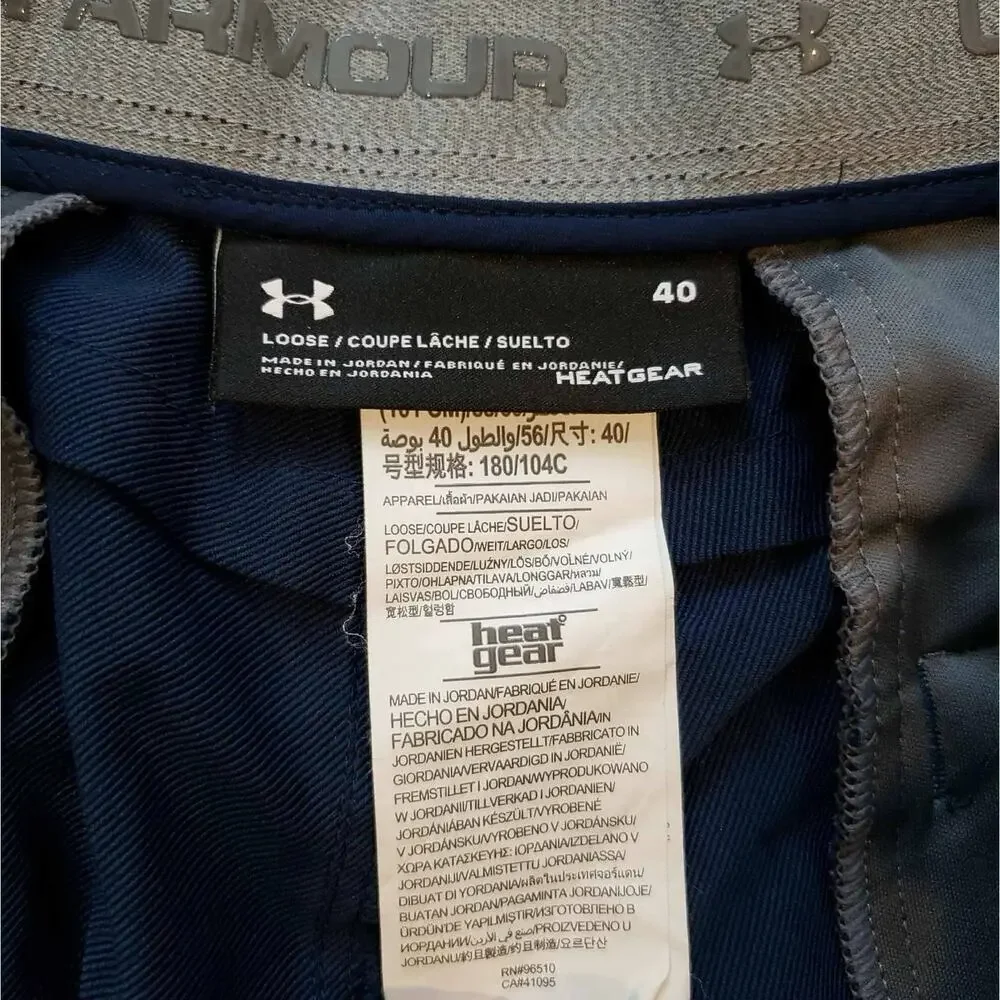 Under Armour Shorts UA Mens Size 40 Chino Loose Navy Blue Heat Gear Flat Front